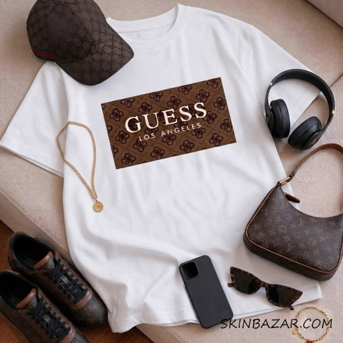 تیشرت باکسی زنانه چاپی طرح گسguess سفید