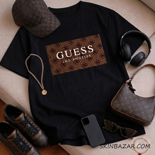 تیشرت باکسی زنانه چاپی طرح گسguess مشکی